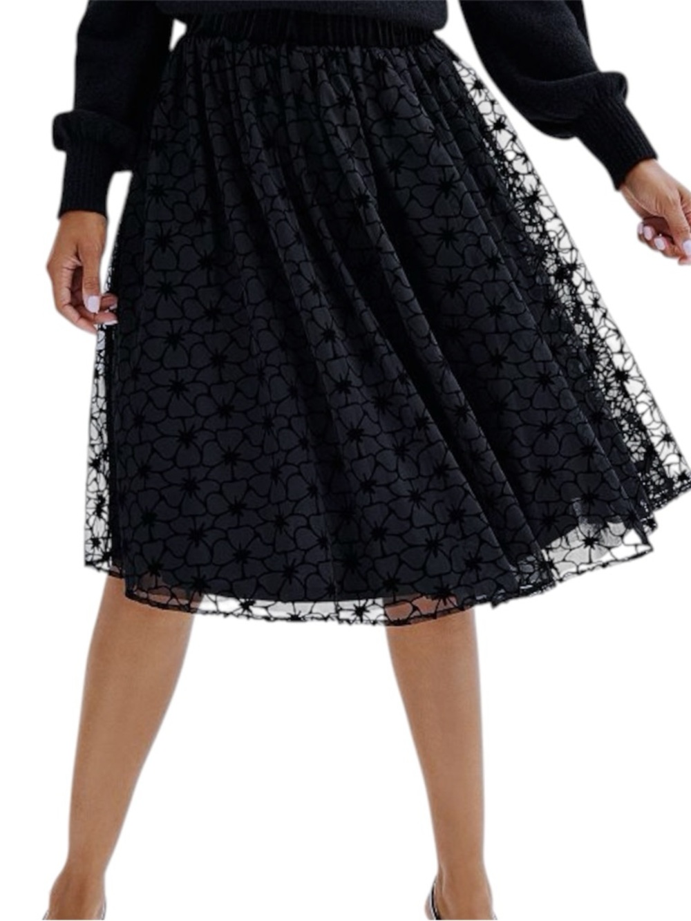 NWT Draper James RSVP Black A-Line Velvet Burnout Lined Floral Midi Skirt L